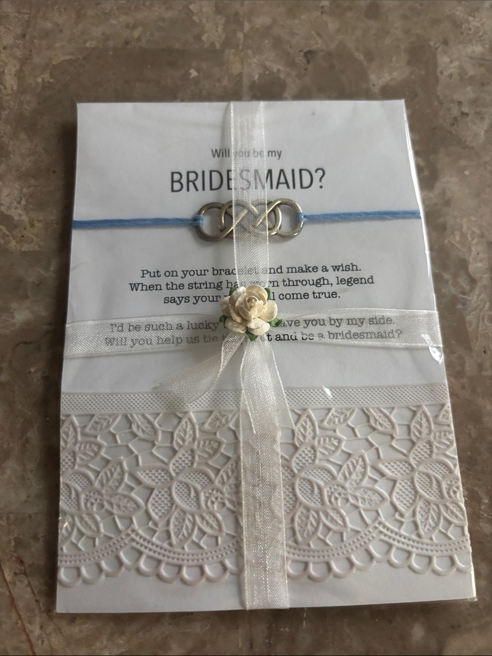 Bridesmaid Proposal Card with Blue String Bracelet